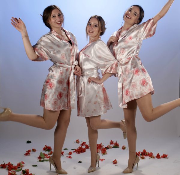 White satin floral robes for bridesmaid or bride | Custom floral robes with roses