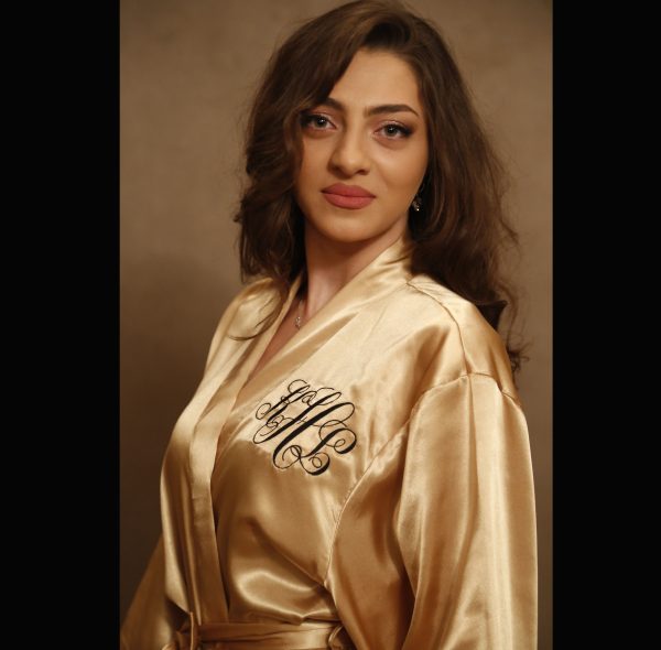 Front Embroidered Satin Gold Robe | Monogrammed Custom Bridesmaid Robe